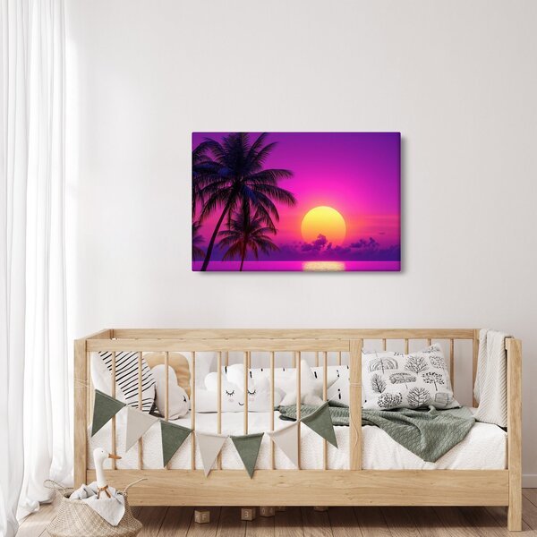 Slika - Ljubičasti zalazak s palmom (90x60 cm)