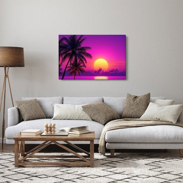 Slika - Ljubičasti zalazak s palmom (90x60 cm)