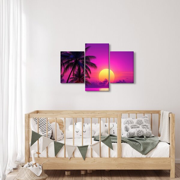 Slika - Ljubičasti zalazak s palmom (90x60 cm)