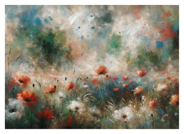 Staklena slika – Apstrakcija polja s makovima (70x50 cm)