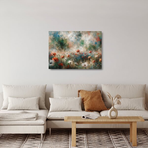 Staklena slika – Apstrakcija polja s makovima (70x50 cm)
