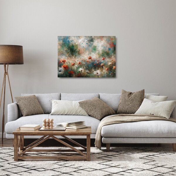 Staklena slika – Apstrakcija polja s makovima (70x50 cm)