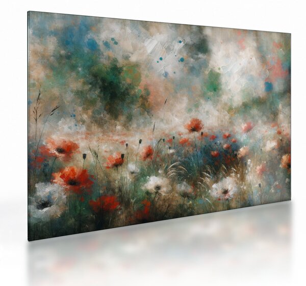 Staklena slika – Apstrakcija polja s makovima (70x50 cm)