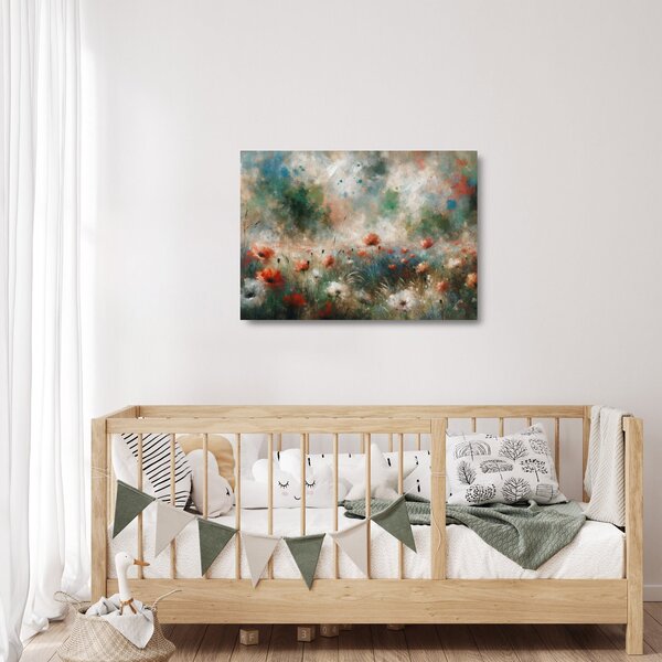 Staklena slika – Apstrakcija polja s makovima (70x50 cm)