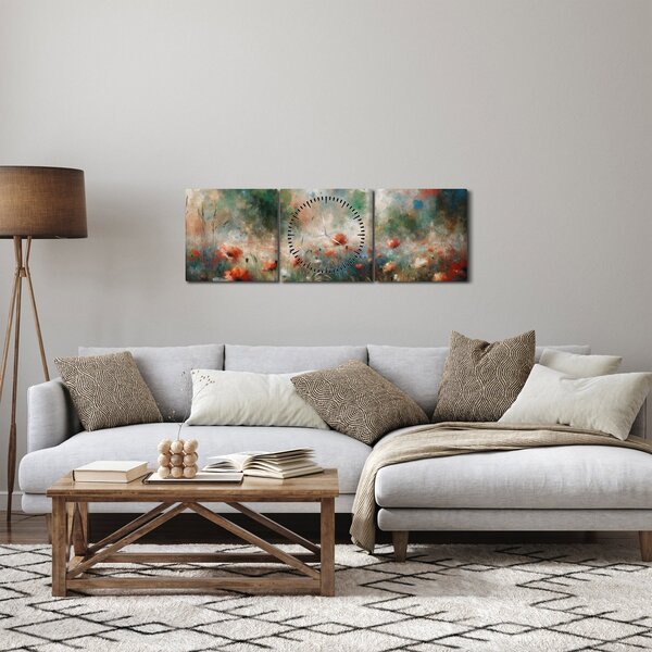 Slika – Apstrakcija polja s makovima (sa satom) (90x30 cm)