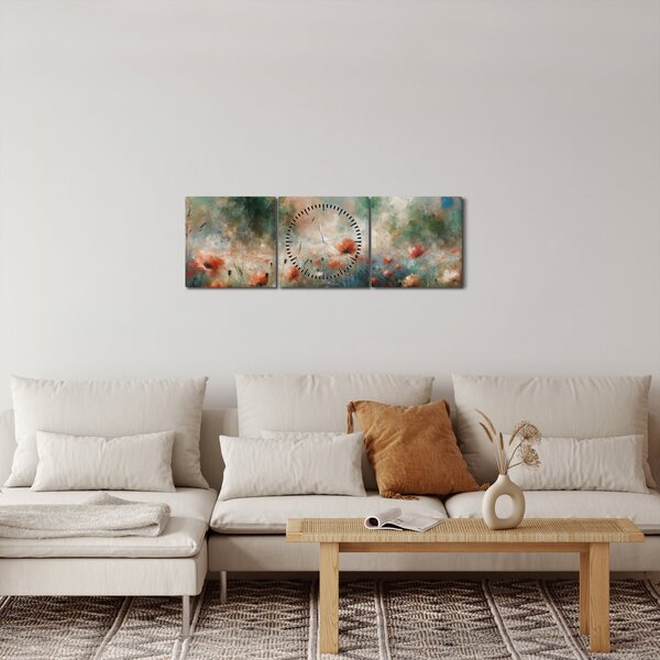 Slika – Apstrakcija polja s makovima (sa satom) (90x30 cm)