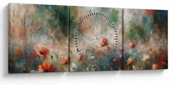 Slika – Apstrakcija polja s makovima (sa satom) (90x30 cm)