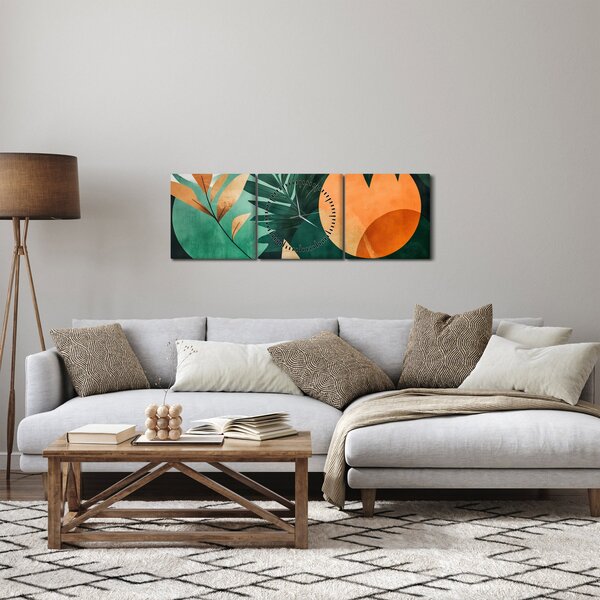 Slika - Geometrijski prirodni motivi (sa satom) (90x30 cm)