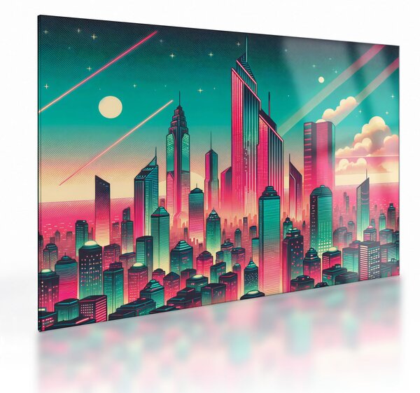 Staklena slika – Veliki grad u pop-art stilu (70x50 cm)