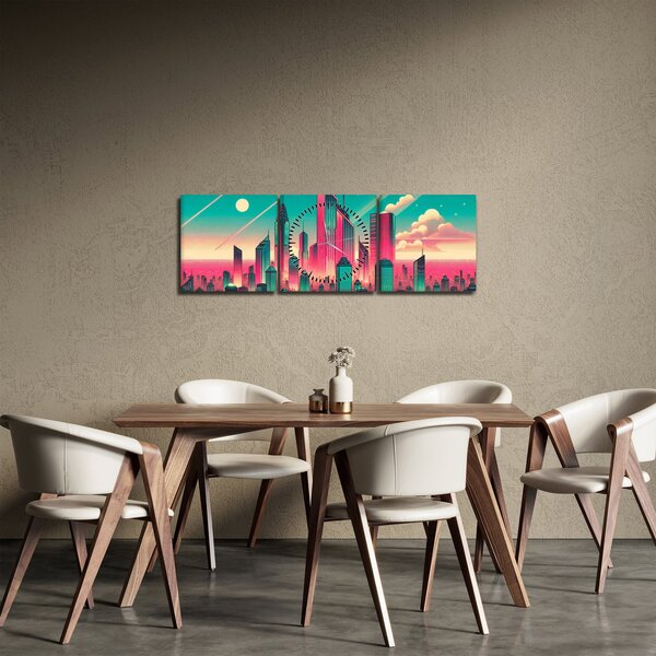 Slika – Veliki grad u pop-art stilu (sa satom) (90x30 cm)