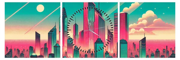 Slika – Veliki grad u pop-art stilu (sa satom) (90x30 cm)