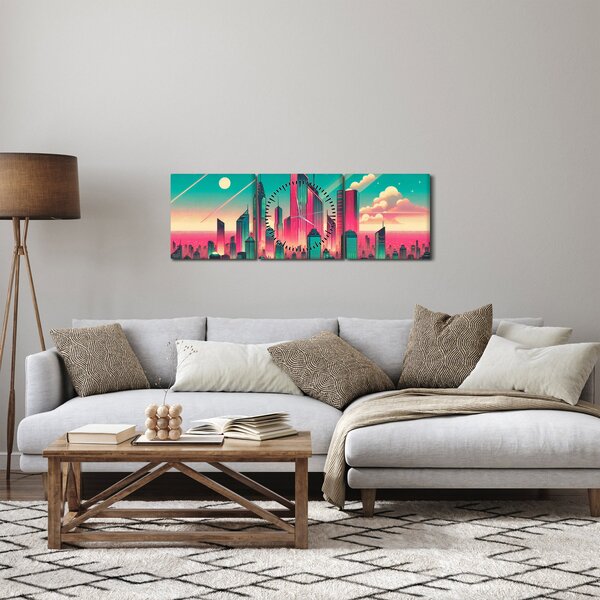 Slika – Veliki grad u pop-art stilu (sa satom) (90x30 cm)