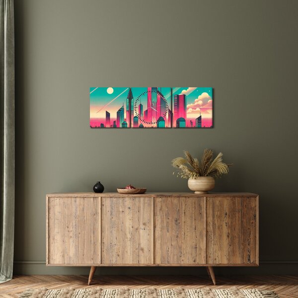 Slika – Veliki grad u pop-art stilu (sa satom) (90x30 cm)