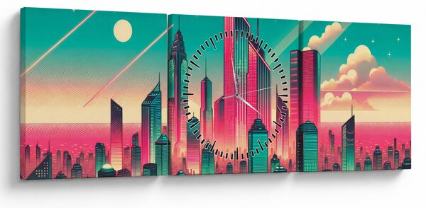 Slika – Veliki grad u pop-art stilu (sa satom) (90x30 cm)