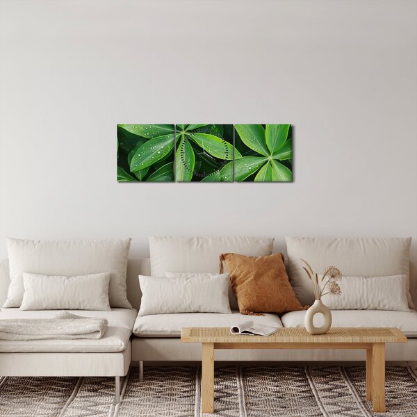 Slika - Listovi s kapima rose (sa satom) (90x30 cm)