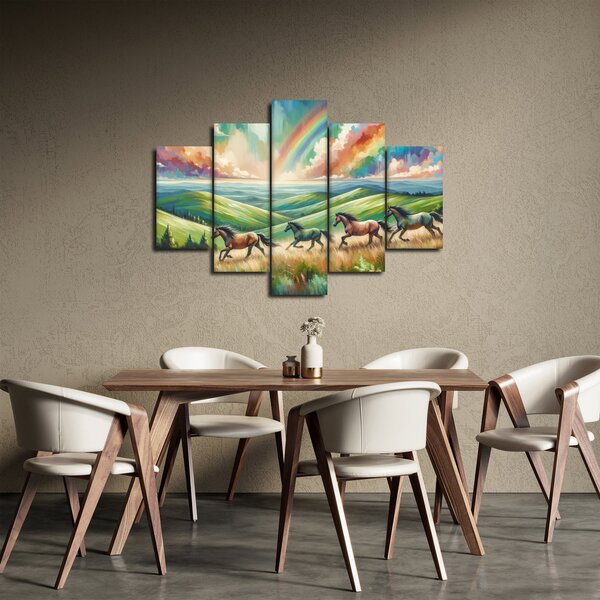Slika – Konji koji galopiraju kroz krajolik (150x105 cm)