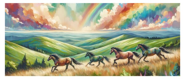 Slika – Konji koji galopiraju kroz krajolik (120x50 cm)