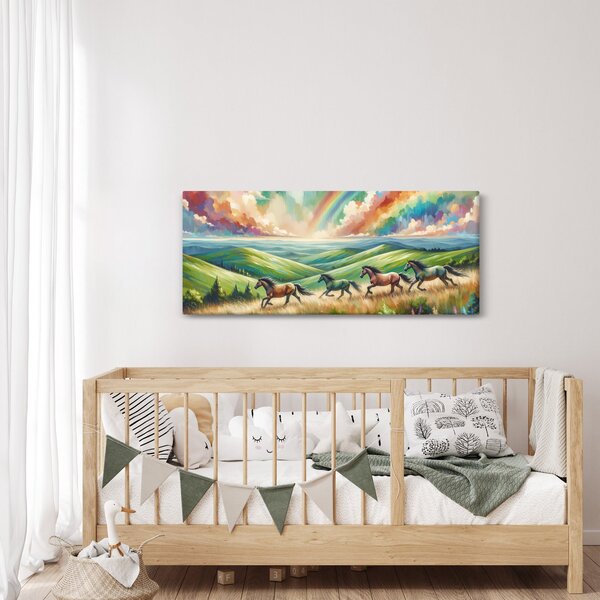 Slika – Konji koji galopiraju kroz krajolik (120x50 cm)
