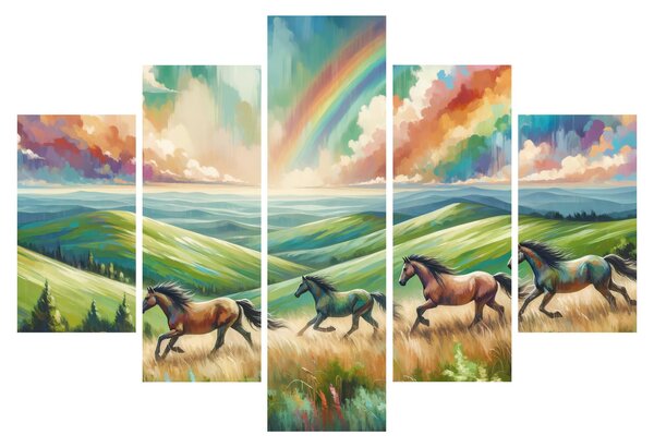 Slika – Konji koji galopiraju kroz krajolik (150x105 cm)