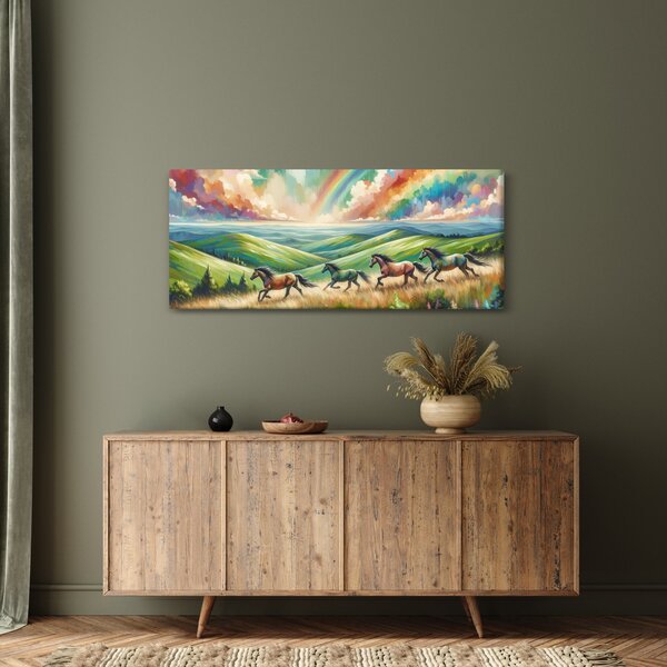 Slika – Konji koji galopiraju kroz krajolik (120x50 cm)