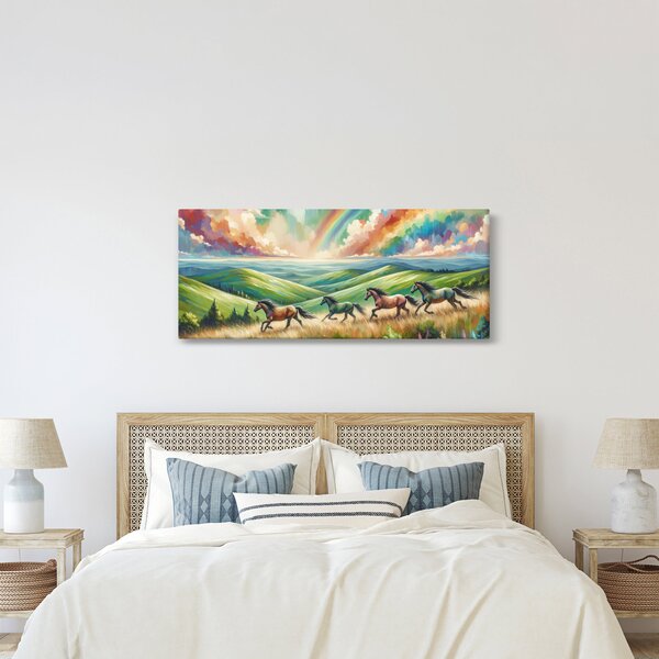 Slika – Konji koji galopiraju kroz krajolik (120x50 cm)