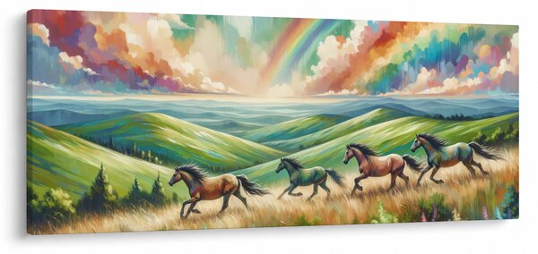 Slika – Konji koji galopiraju kroz krajolik (120x50 cm)