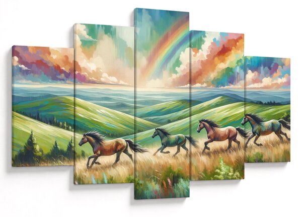 Slika – Konji koji galopiraju kroz krajolik (150x105 cm)