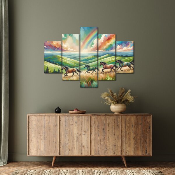 Slika – Konji koji galopiraju kroz krajolik (150x105 cm)