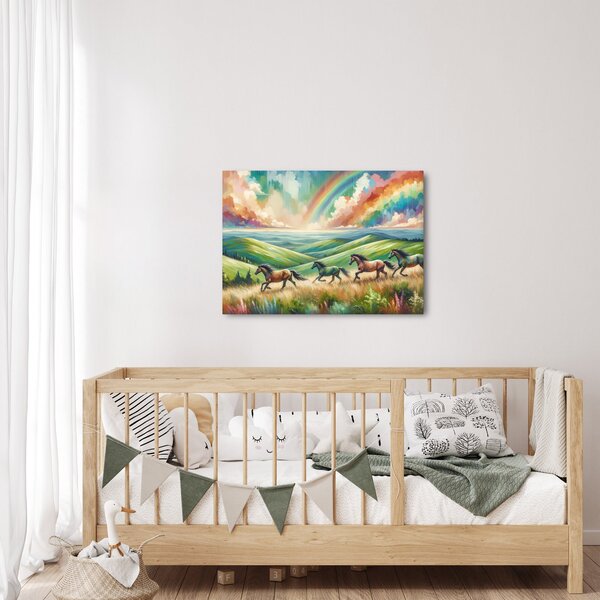 Slika – Konji koji galopiraju kroz krajolik (70x50 cm)