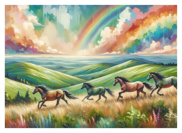 Slika – Konji koji galopiraju kroz krajolik (70x50 cm)