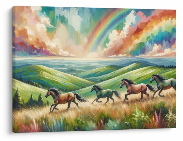 Slika – Konji koji galopiraju kroz krajolik (70x50 cm)