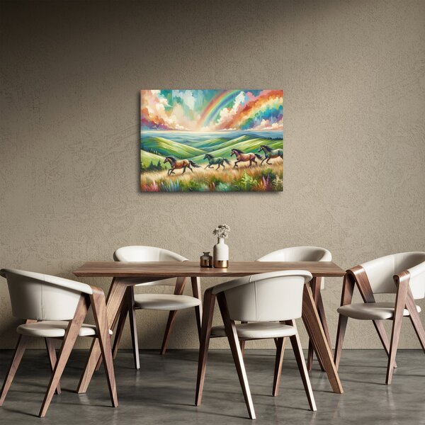 Slika – Konji koji galopiraju kroz krajolik (70x50 cm)