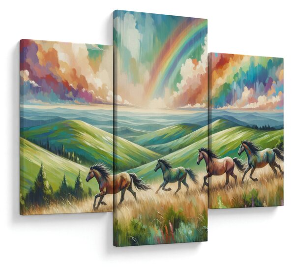 Slika – Konji koji galopiraju kroz krajolik (90x60 cm)