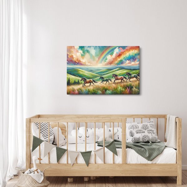 Slika – Konji koji galopiraju kroz krajolik (90x60 cm)