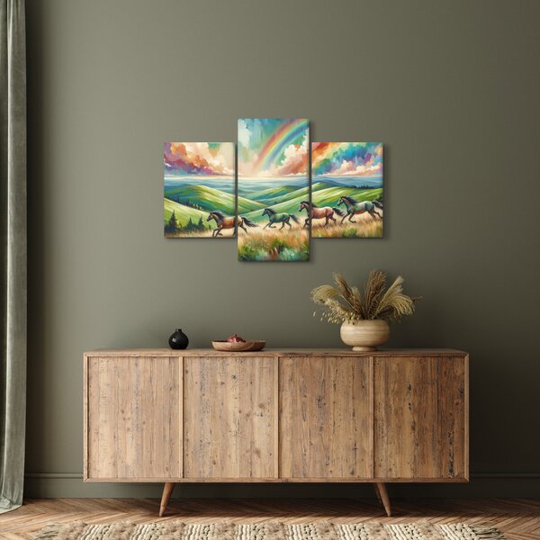 Slika – Konji koji galopiraju kroz krajolik (90x60 cm)
