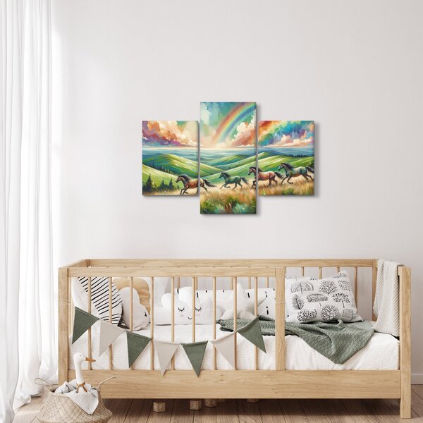 Slika – Konji koji galopiraju kroz krajolik (90x60 cm)