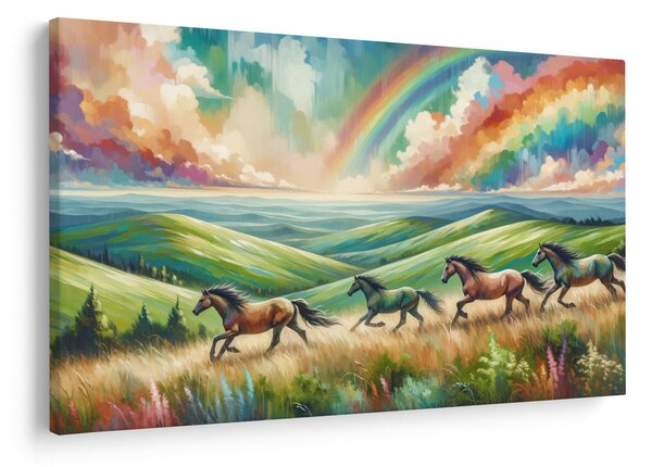Slika – Konji koji galopiraju kroz krajolik (90x60 cm)