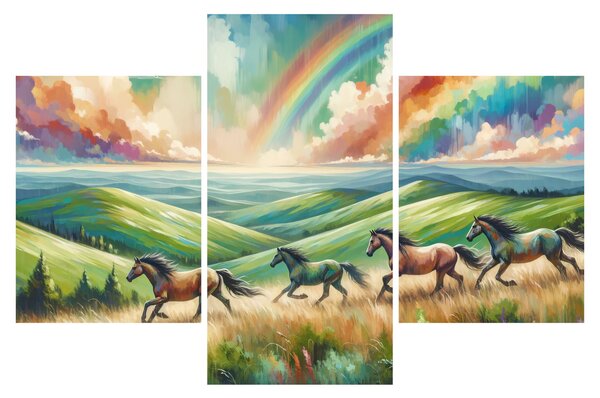 Slika – Konji koji galopiraju kroz krajolik (90x60 cm)