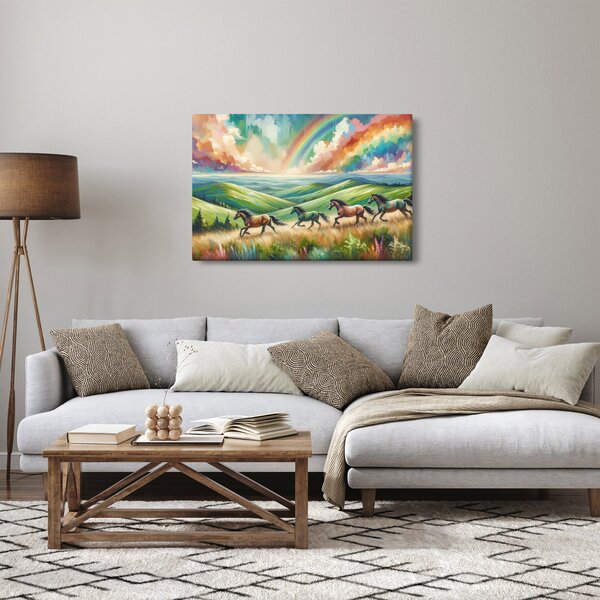 Slika – Konji koji galopiraju kroz krajolik (90x60 cm)