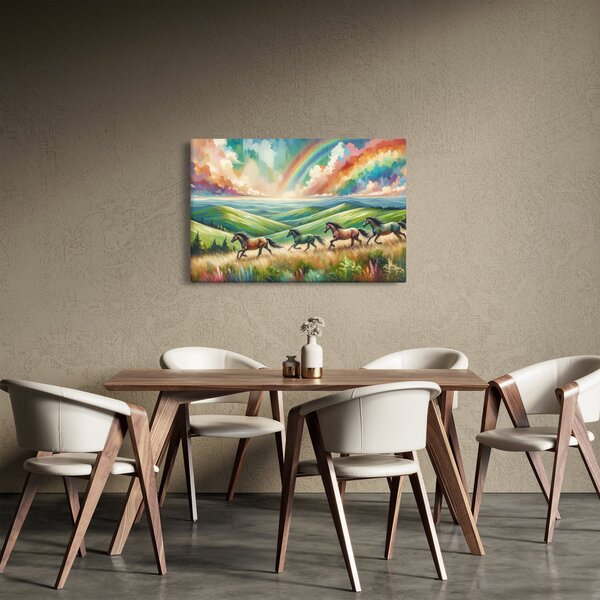 Slika – Konji koji galopiraju kroz krajolik (90x60 cm)