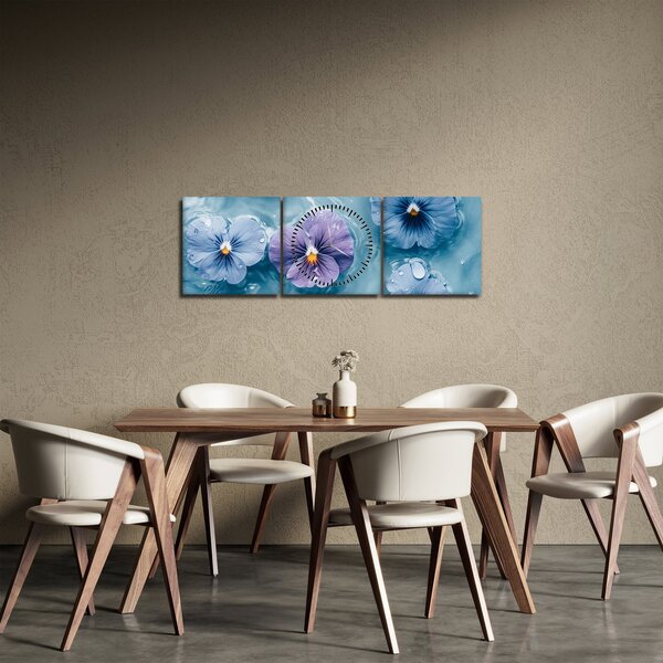Slika - Ljubičice u vodi (sa satom) (90x30 cm)