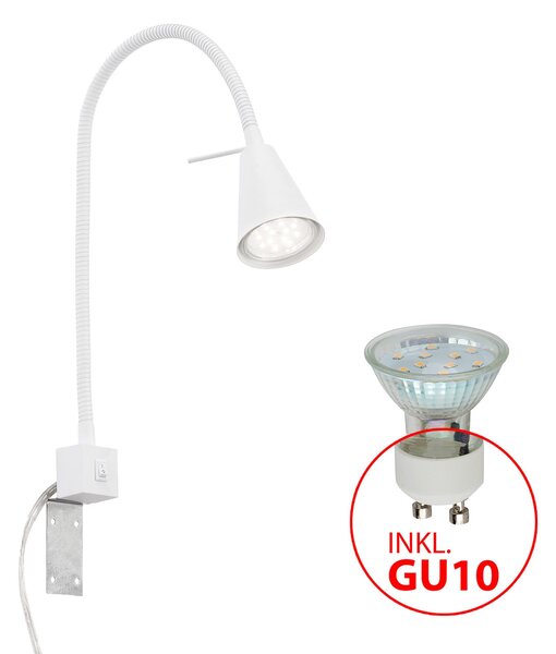 Briloner Tuso LED zidna lampa, bijela, montaža uz krevet, metalna, Bijela, spavaća soba, Metal