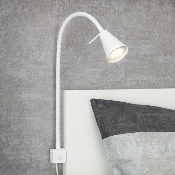 Briloner Tuso LED zidna lampa, bijela, montaža uz krevet, metalna, Bijela, spavaća soba, Metal