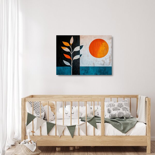 Staklena slika - Apstrakcija biljke i sunca (70x50 cm)