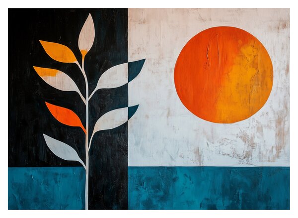 Staklena slika - Apstrakcija biljke i sunca (70x50 cm)