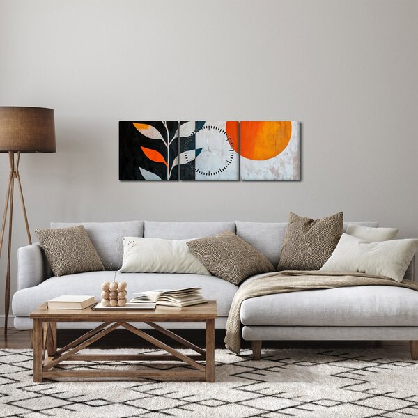 Slika - Apstrakcija biljke i sunca (sa satom) (90x30 cm)