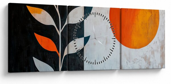 Slika - Apstrakcija biljke i sunca (sa satom) (90x30 cm)