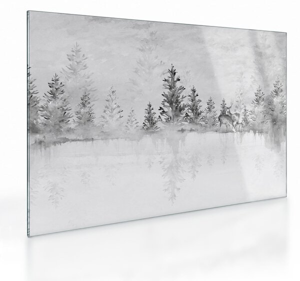 Staklena slika - Jeleni uz jezero (70x50 cm)