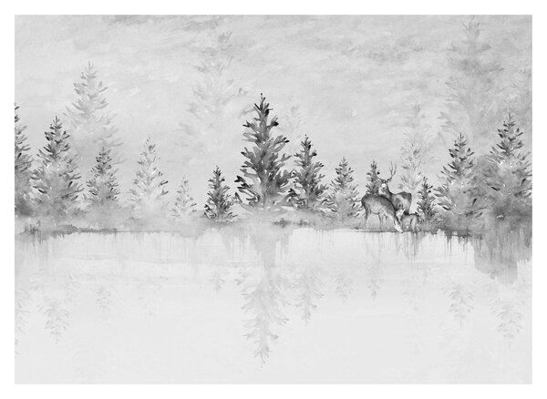 Staklena slika - Jeleni uz jezero (70x50 cm)