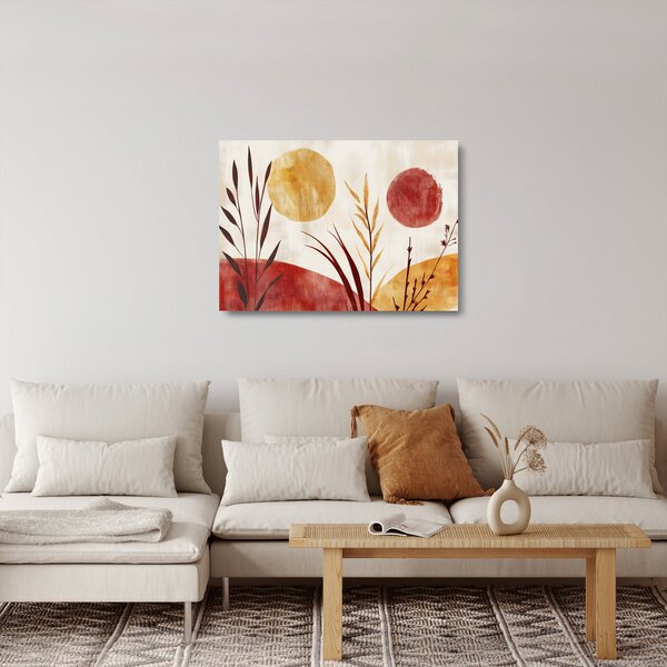 Staklena slika - Biljke i krugovi (70x50 cm)